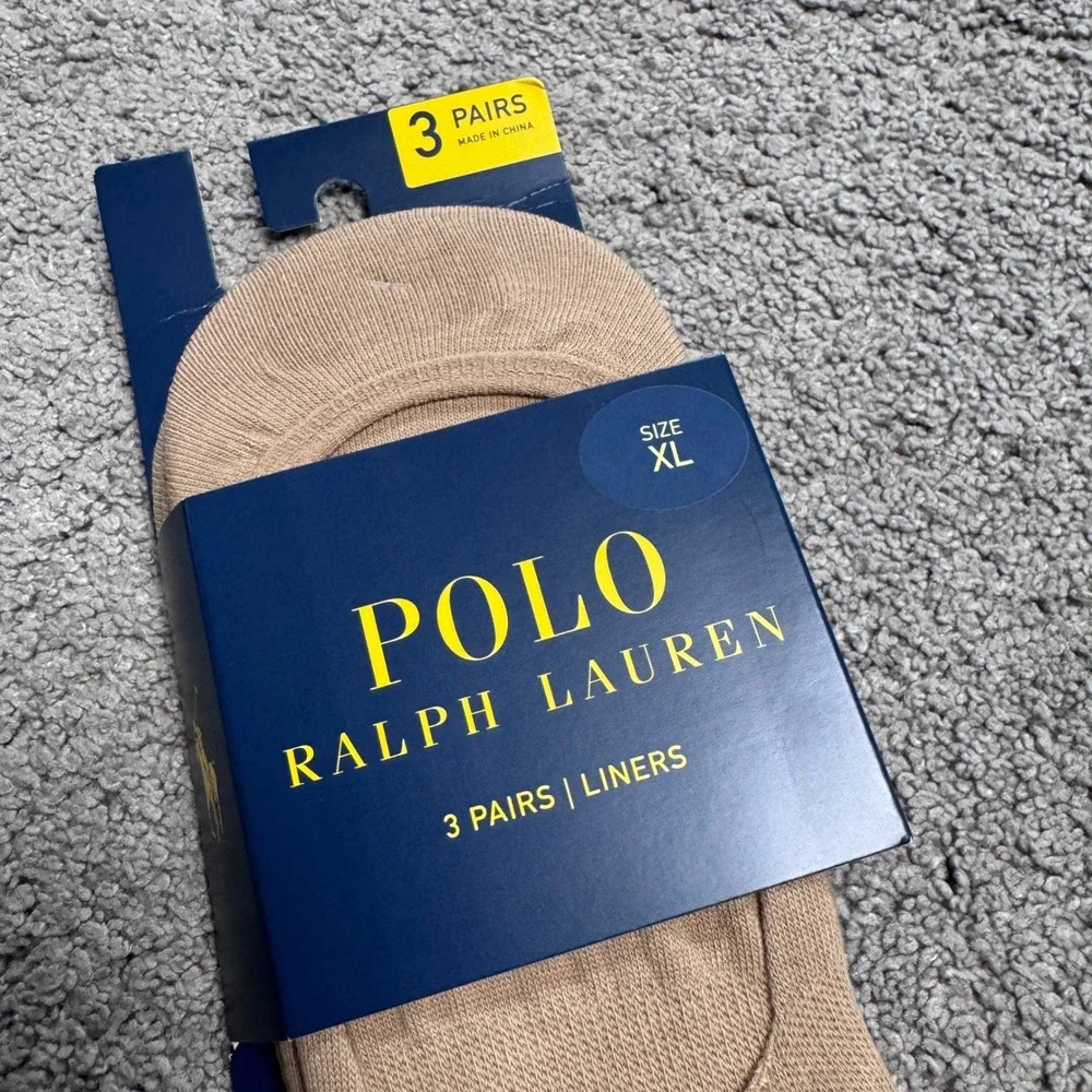 NEW Polo Ralph Lauren Brown XL Sock Liners 3Pair Tan Shoe 12-17